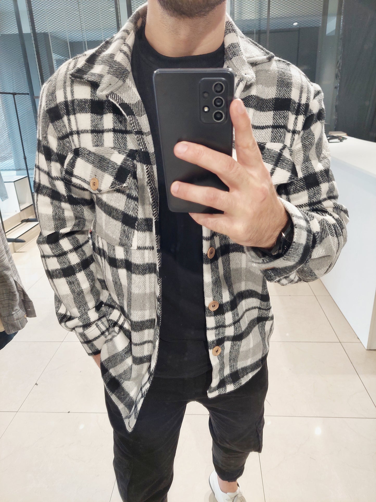 Chaqueta de paño gris/negro/blanco