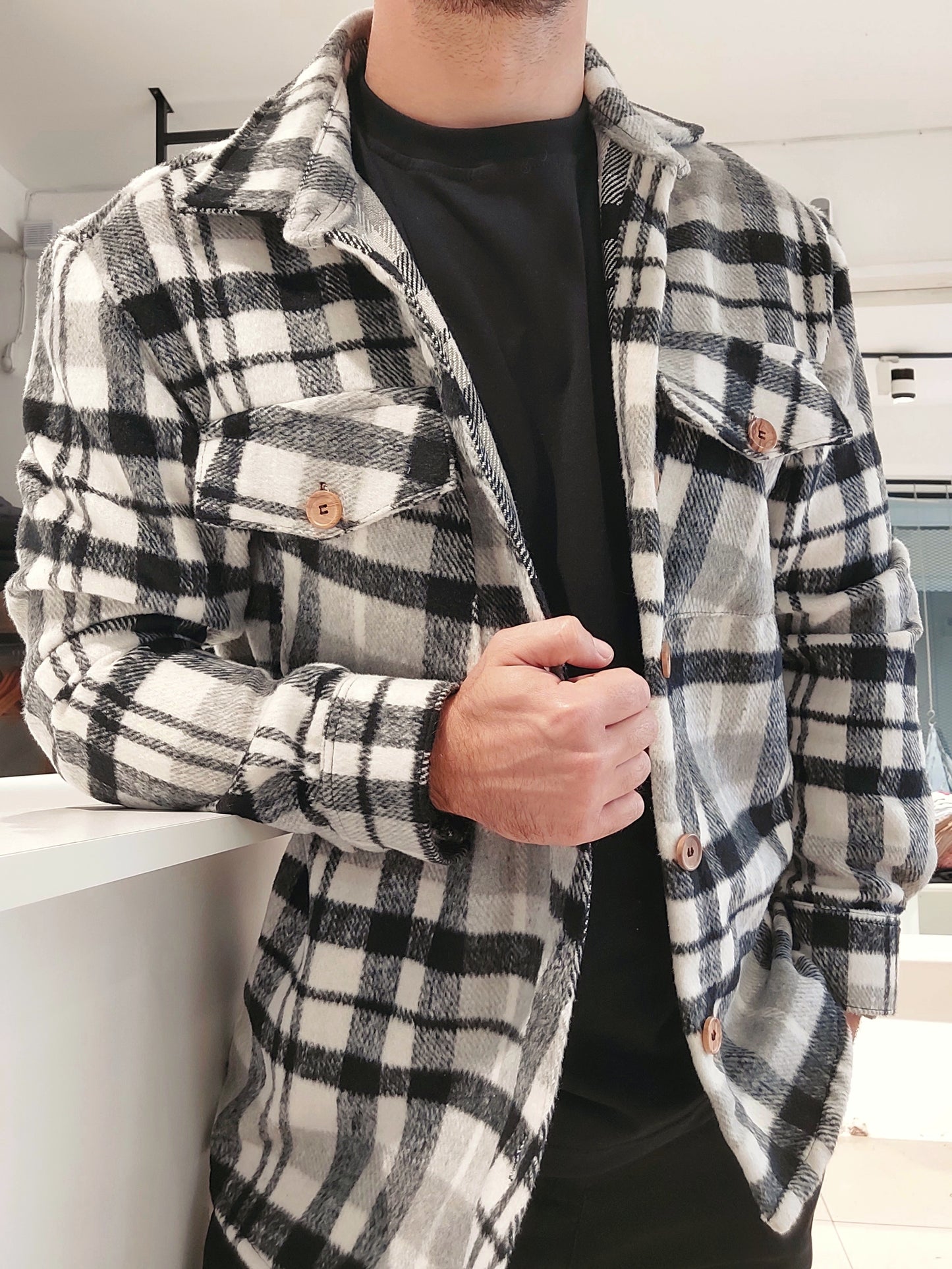Chaqueta de paño gris/negro/blanco