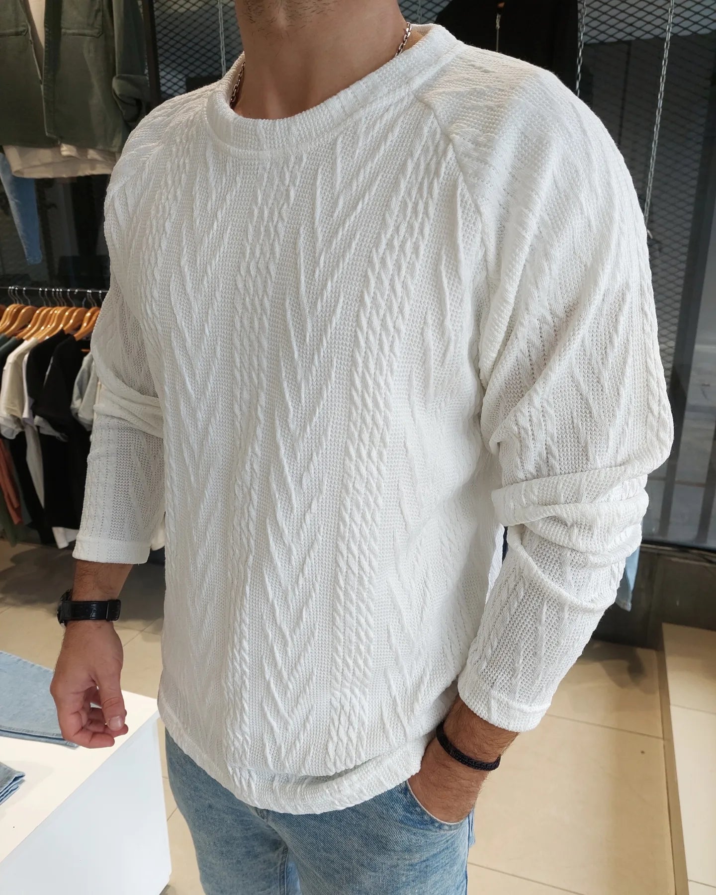 Buzo trenza blanco