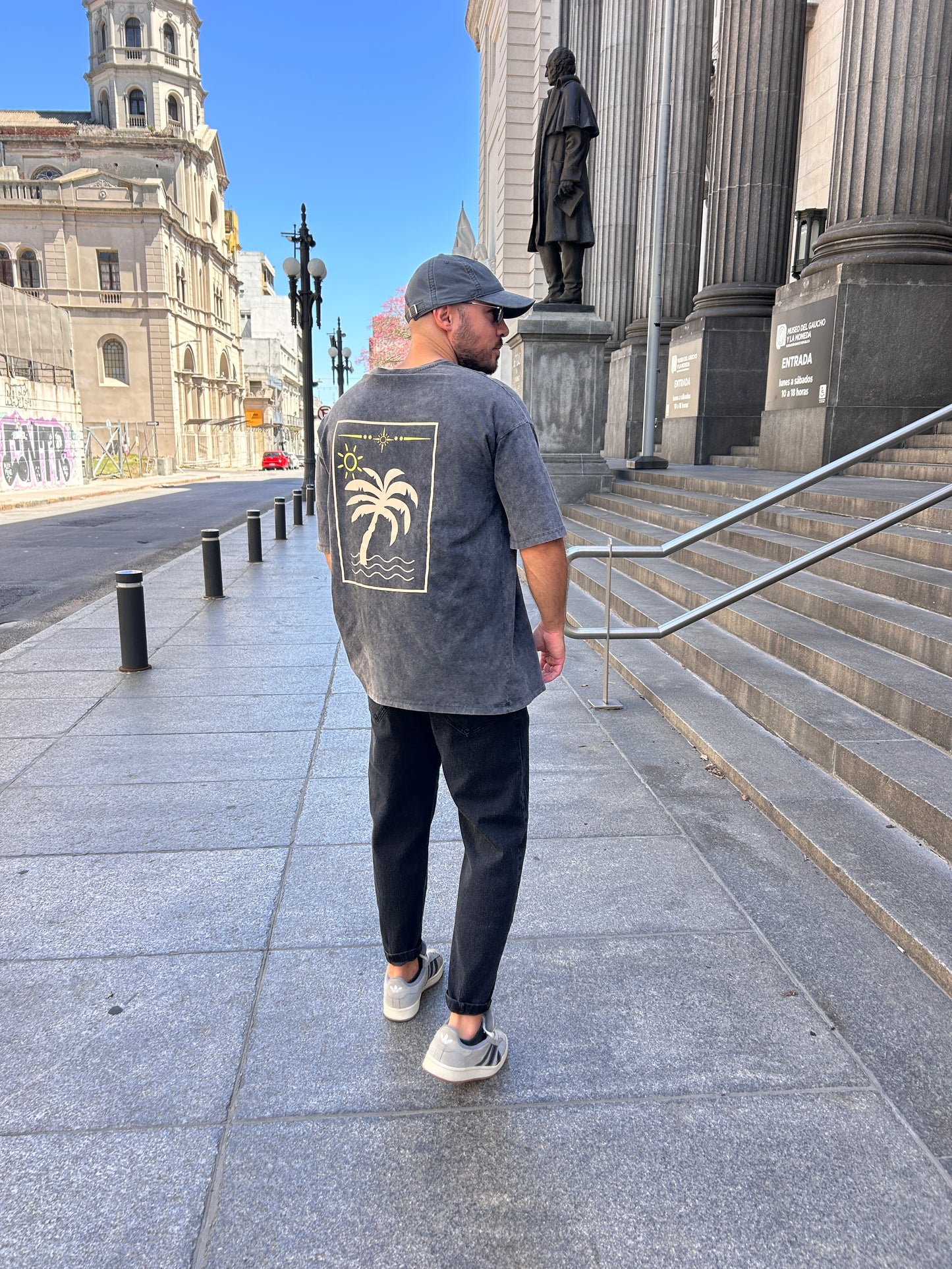 Remera gris lavada estampada