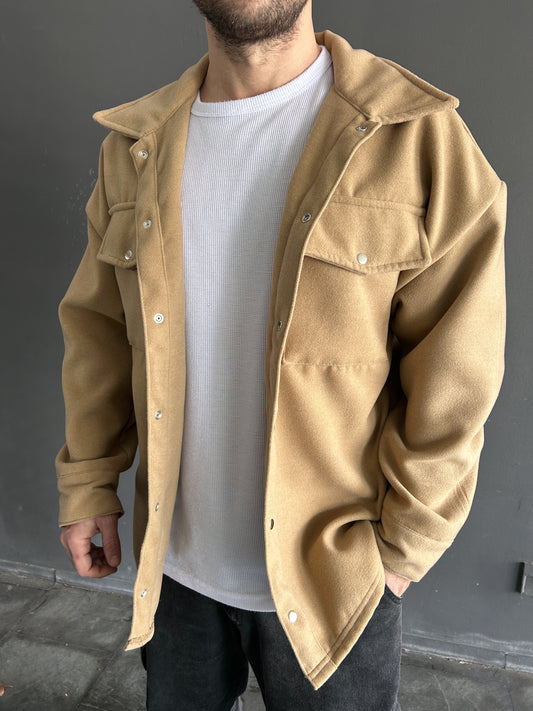 Chaqueta OVER de paño camel