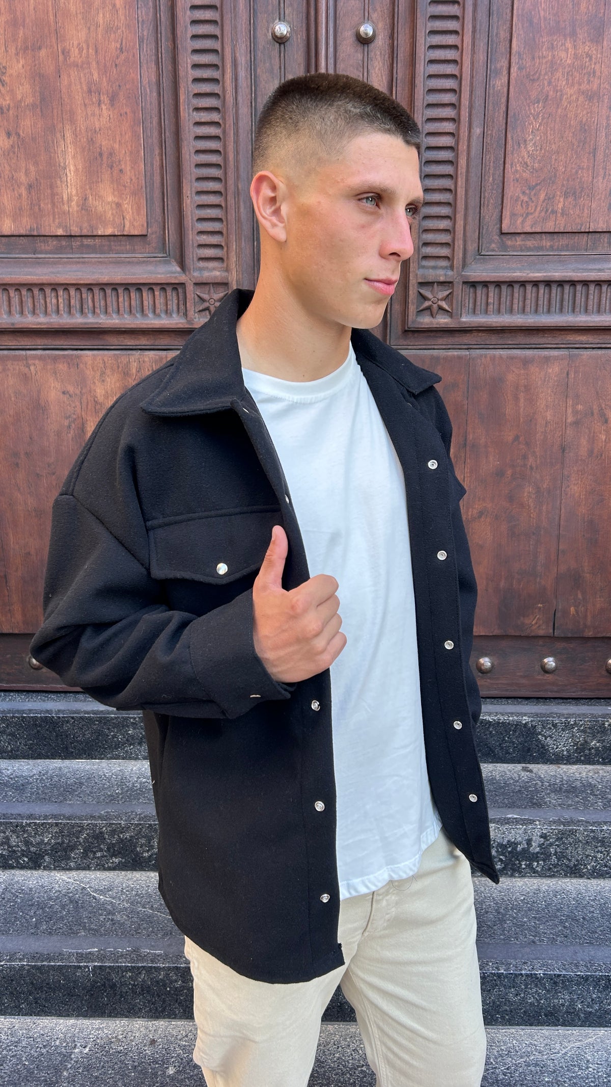Chaqueta OVER de paño negra