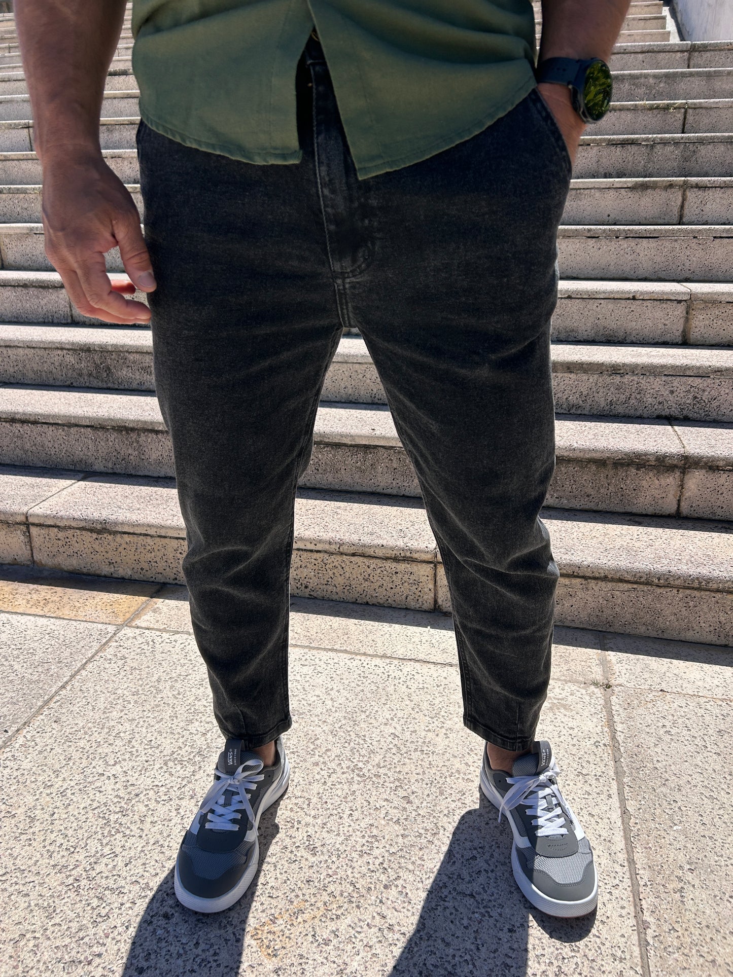 Jeans slouchy black gastado