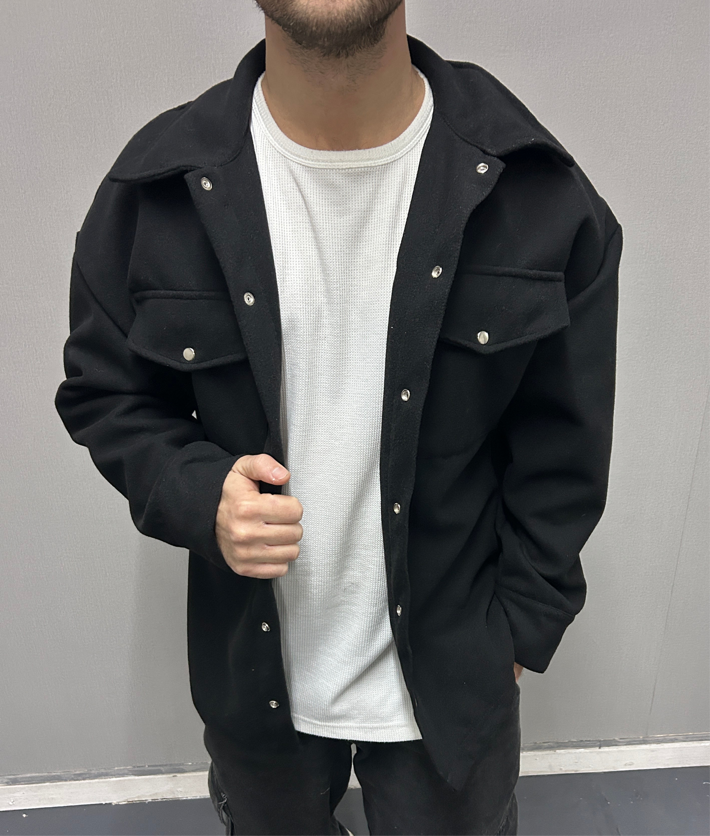 SALE 30% OFF Chaqueta OVER de paño negra