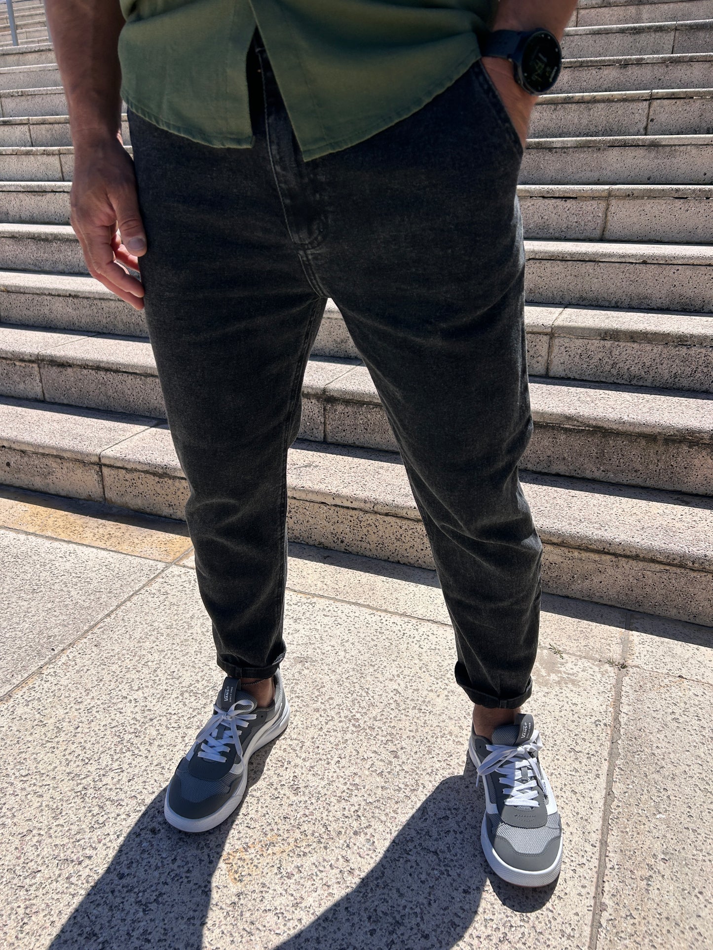 Jeans slouchy black gastado